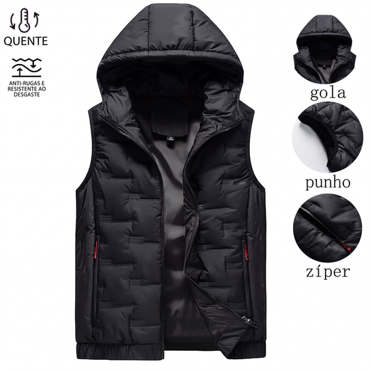 🔥 Portes Grátis ✈️ Colete Masculino com Capuz 👕 Corte Slim, Fecho Frontal & Conforto Casual Versátil
