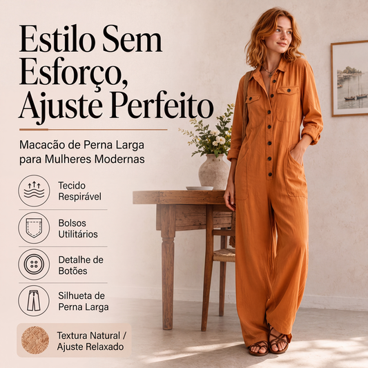 💎 Oferta Exclusiva ✨ Macacão Cargo Feminino de Perna Larga 👖 Design Moderno, Confortável & Estilo Urbano