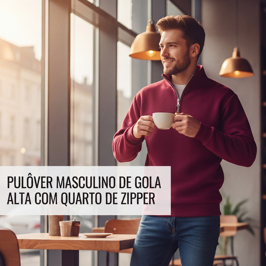 🔥 Mais Vendido ✨ Camisola Masculina de Gola Alta com Meio Fecho 👔 Quente, Confortável & Estilo Casual Elegante