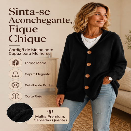 ✨ Conforto Casual ✨ Casaco Feminino de Malha com Capuz 👕 Estilo Suave, Corte Relaxado & Visual Versátil