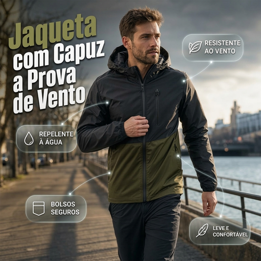 🔥 50% DESCONTO 🧥 Jaqueta Masculina com Capuz à Prova de Vento e Design de Blocos de Cores ✨ Estilo Desportivo, Ajuste Confortável & Proteção Extra