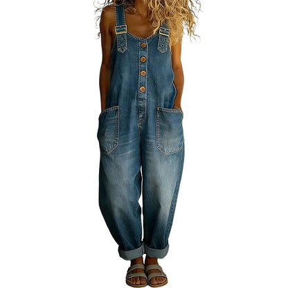 🔥 50% DESCONTO 👖 Jardineiras Jeans Femininas Baggy com Alças Ajustáveis ✨ Corte Solto, Bolsos Fundos & Estilo Casual Moderno