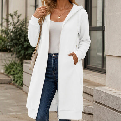 🍂 PREPARAÇÃO PARA O INVERNO 🧥 Jaqueta Feminina Alongada com Capuz e Zíper ✨ Visual Elegante, Conforto Quente & Estilo Versátil