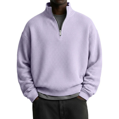 ⭐ MAIS VENDIDO DA SEMANA 👕 Moletom Masculino de Textura Waffle com Meio Zíper ✨ Corte Relaxado, Estilo Moderno & Conforto Diário