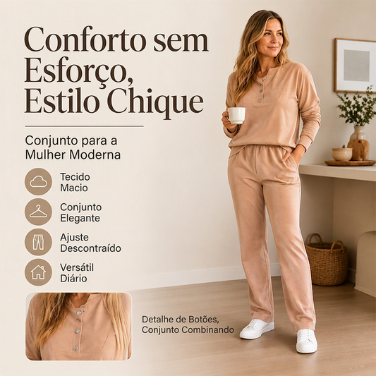 🎁 OFERTA IMPERDÍVEL 👕 Conjunto Feminino de Moletom com Meio Botão e Calças ✨ Conforto Diário, Estilo Casual & Ajuste Relaxado
