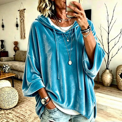 ✨ NOVA COLEÇÃO COM OFERTA 👕 Sweatshirt Feminina de Veludo com Cordão Ajustável ✨ Corte Solto, Toque Macio & Estilo Casual Elegante