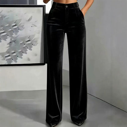 ✨ NOVA COLEÇÃO COM OFERTA 👖 Calças Femininas de Veludo Canelado de Cintura Alta ✨ Perna Larga, Toque Suave & Elegância Casual