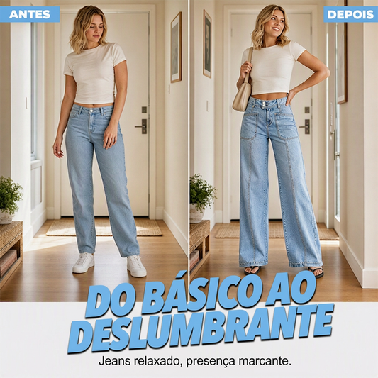 ✨ PROMOÇÃO ESPECIAL 👖 Calças Jeans Femininas de Perna Larga Modeladoras ✨ Silhueta Elegante, Conforto Diário & Estilo Moderno