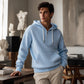 🍂 PREPARAÇÃO PARA O INVERNO 👕 Sweatshirt Masculina de Veludo Cotelê com Capuz e Meio Zíper ✨ Toque Premium, Conforto Quente & Estilo Casual