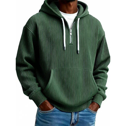 🍂 PREPARAÇÃO PARA O INVERNO 👕 Sweatshirt Masculina de Veludo Cotelê com Capuz e Meio Zíper ✨ Toque Premium, Conforto Quente & Estilo Casual